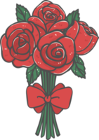 manojo de lindo romántico san valentín rosas rojas flores ramo dibujos animados garabato png