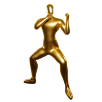 3D goldener Stickman, der Karate-Haltungsbewegungen macht png