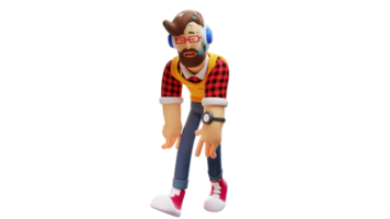 ilustração 3D. personagem de desenho animado 3d menino cansado. o jovem estava exausto e caminhava fechando os olhos. . personagem de desenho animado 3d png