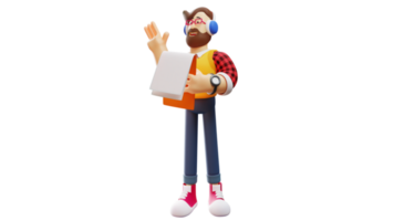 3D illustration. Young Businessman 3D Cartoon Character. Stylish young businessman. Smart young businessman holding notebook and explaining something. 3D Cartoon Character png