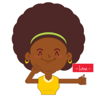 afro donna giocoso San Valentino cartone animato carino png