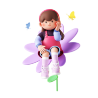 3D rendering cartoon girl png