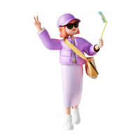 Rendu 3D de femmes voyageant en hiver png