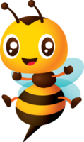 Cartoon cute bee character open arms and legs wider with smiling. Cute bee with long antenna and sharp stinger illustration png