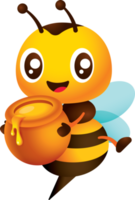abeja linda que lleva una olla de miel con miel natural fresca que gotea de la ilustración del personaje de dibujos animados de la olla