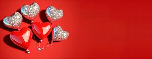 forma de corazón 3d rojo brillante en un fondo de banner de feliz día de san valentín foto