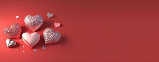 Valentine's Day 3D Heart Illustration and Crystal Diamond Banner and Background photo