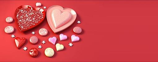 Valentine's Day 3D Heart Illustration and Diamond Crystal Theme Banner and Background photo