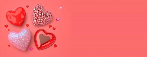 Valentine's Day 3D Heart Crystal Diamond Illustration for Banner and Background photo