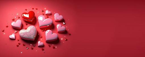 Luxurious 3D Heart, Diamond, and Crystal Illustration for Valentine's Day Background and Banner photo