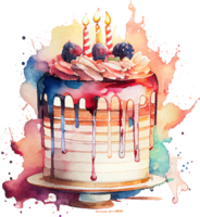 Cute Watercolor Birthday Cake with Candles png