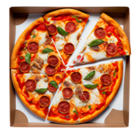 pizza con pepperoni en una caja