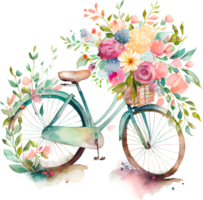 linda bicicleta de acuarela de primavera con flores png