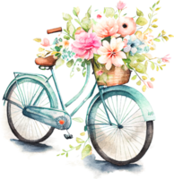 linda bicicleta de acuarela de primavera con flores png