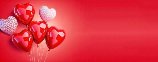 fondo de banner del día de san valentín con un corazón rojo brillante en 3d foto