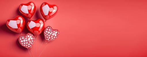 Happy valentines day banner background with shiny red 3d heart shape photo