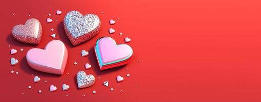 Valentine's Day Heart Objects and Crystal Diamonds Background photo