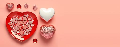 Gleaming 3D Heart, Diamond, and Crystal Illustration for Valentine's Day Banner photo