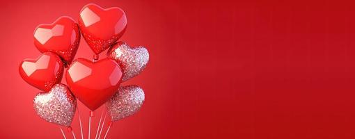 Happy valentines day banner background with shiny red 3d heart shape photo