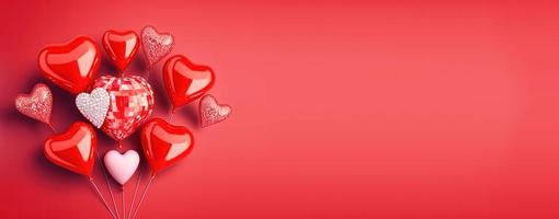 Valentine's Day illustration with a red 3D heart on a banner background photo
