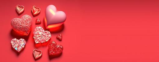 Twinkling 3D Heart Shape, Diamond, and Crystal Illustration for Valentine's Day Banner photo