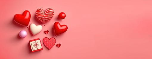 Valentine's day background and shiny 3d heart shape with small ornament for banner photo