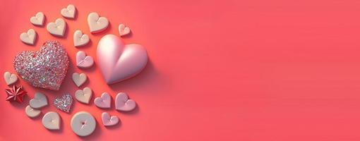 Valentine's Day 3D Heart Crystal Diamond Illustration for Banner and Background photo