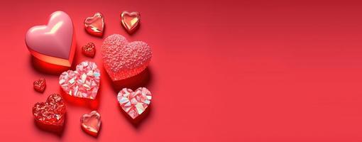 Twinkling 3D Heart Shape, Diamond, and Crystal Illustration for Valentine's Day Banner photo