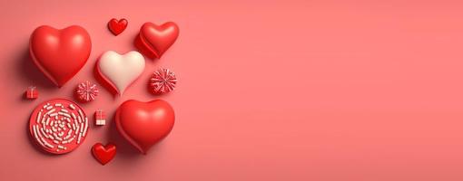 Valentine's day background and shiny 3d heart shape with small ornament for banner photo