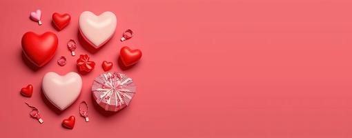 Valentine's day background and shiny 3d heart shape with small ornament for banner photo