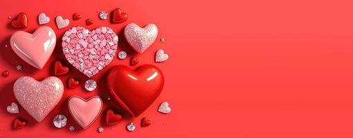 día de san valentín corazón y cristal diamante banner y fondo foto