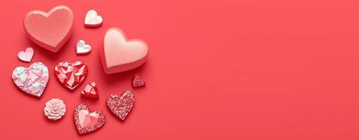 Gleaming 3D Heart, Diamond, and Crystal Illustration for Valentine's Day Banner photo