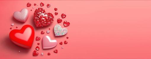 Gleaming 3D Heart, Diamond, and Crystal Illustration for Valentine's Day Banner photo