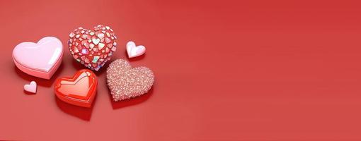 ilustración 3d del día de san valentín del diamante de cristal del corazón para el banner y el fondo de la promoción del día de san valentín foto