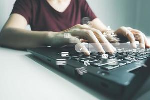 SEO Search Engine Optimization, Searching for information on Internet with PC, using website search bar to find the desired data, global data connection, shopping online, database storage system. photo