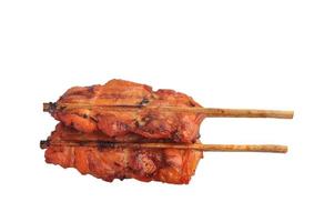 Grilled chicken skewers on a white background photo