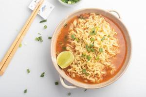 Spicy Korean instant noodles in a cup photo