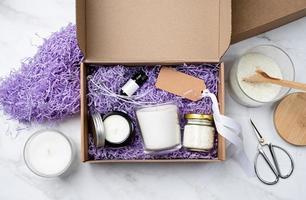 Candle DIY gift box with soy wax, candle, tag and essential oil for candle crafting photo