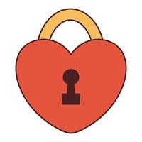 Vector heart shaped lock in retro style. Red padlock y2k. Happy Valentines day. 70s 90s.