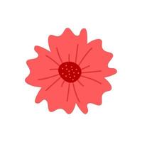 Hand drawn cute red flower. Vector pinck botanical clipart.