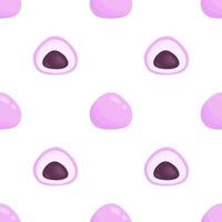 Vector seamless pattern with pink mochi with azuki bean paste. White background with japanese traditional dessert. Asian food.
