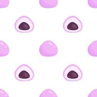 Vector seamless pattern with pink mochi with azuki bean paste. White background with japanese traditional dessert. Asian food.