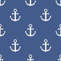 Vector seamless marine pattern. White anchors on blue background. Pattern with anchors in flat design.