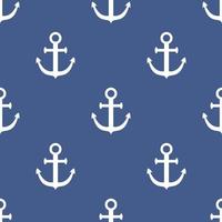 Vector seamless marine pattern. White anchors on blue background. Pattern with anchors in flat design.