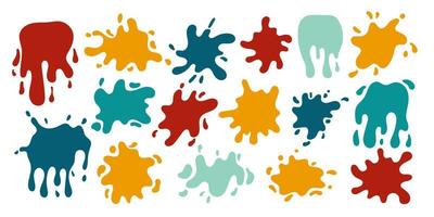 Vector paint splashes set. Colorful paint splatter collection. Abstract splashes, liquids and drops.