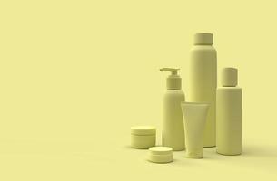 3D Realistic Template or mock up of yellow and blank containers of cosmetics for trademark design photo