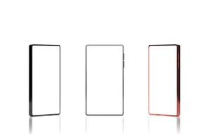 Elegant and modern smartphone mockup set with three silver, red, and black colors theme. Cellphone display front view isolate on white background photo