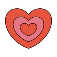 Vector retro heart in retro style. Cute red and pink heart for Valentines day. Groovy love.