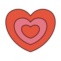 Vector retro heart in retro style. Cute red and pink heart for Valentines day. Groovy love.