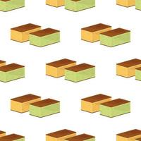 Vector seamless pattern with castella cakes. White background with japanese traditional dessert. Asian food. Japanese yellow and matcha sponge cakes.